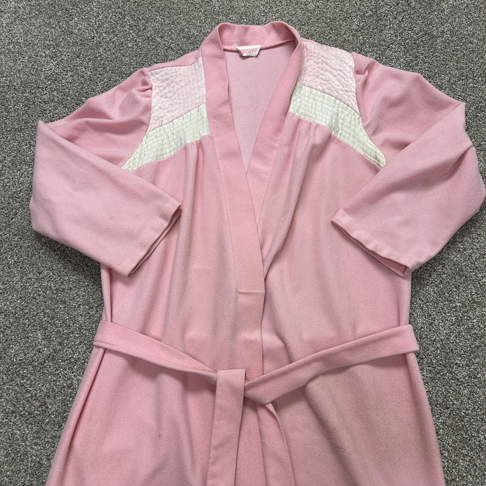 Vintage Carriage Court Robe Womens M Pink Fleece Quilted Kimono Belted Sleepwear